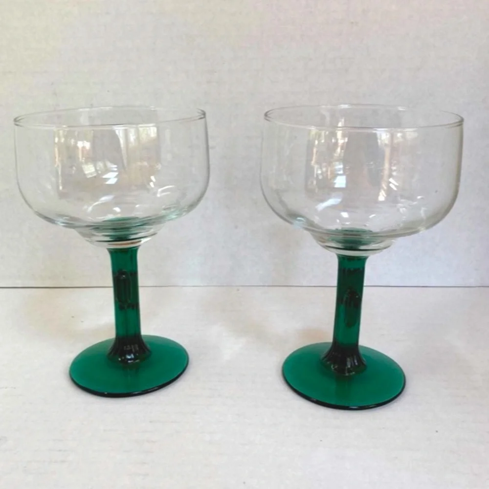 1980s Vintage CACTUS Southwestern Stemmed Margarita Glasses Set of 2